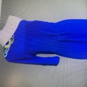 Trina Turk Blue Silk Embroidered Asymetrical Drawstring Dress size 8